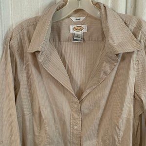 Talbot's Shirt Blouse White Black Stripe Size 14
